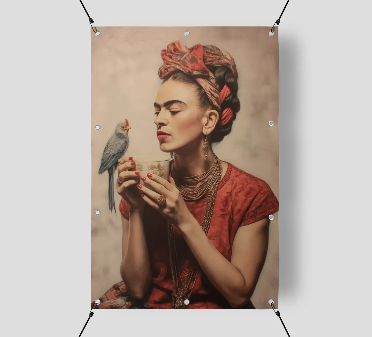 L'amore per gli uccelli con Frida telo in pvc da Carinaprint