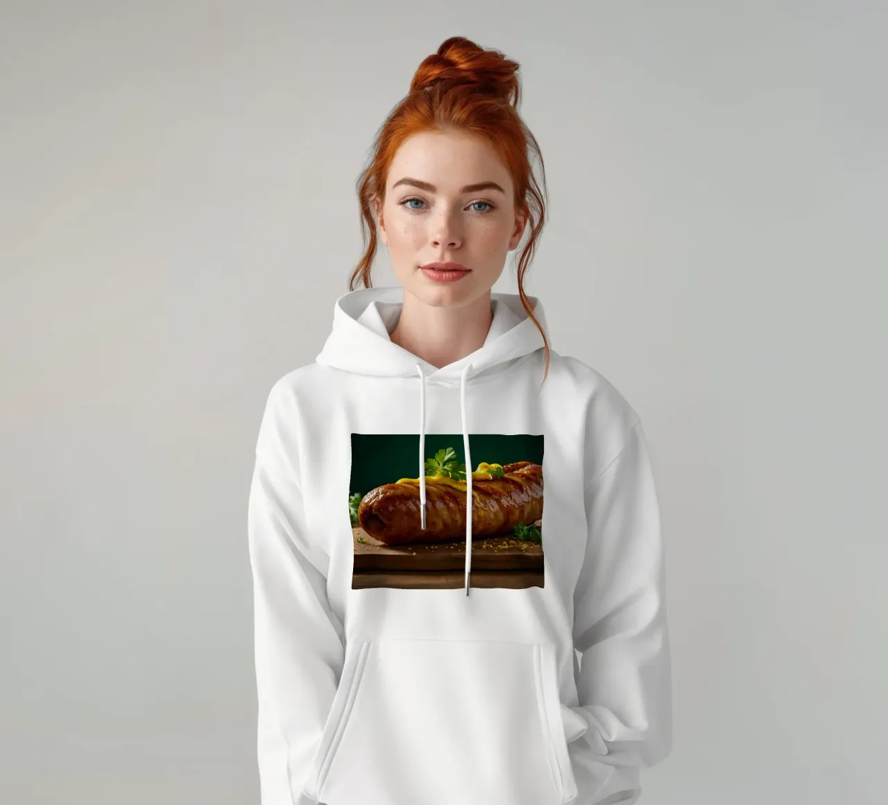 Una salsiccia succulenta condita con senape ed erbe aromatiche felpa con cappuccio da DesignDoodle