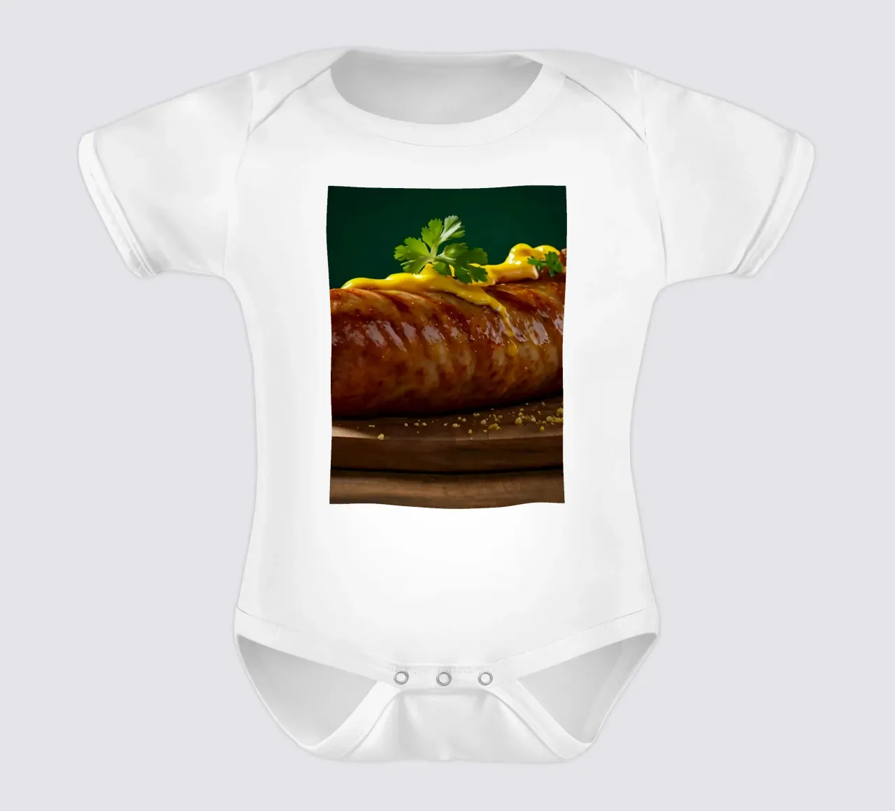 Eine saftige Wurst mit Senf und Kräutern Kurzarm Babybody von DesignDoodle