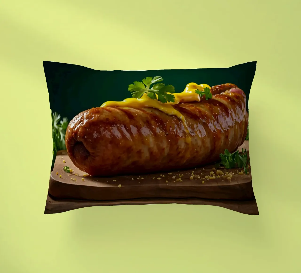 Una salsiccia succulenta condita con senape ed erbe aromatiche cuscino da DesignDoodle