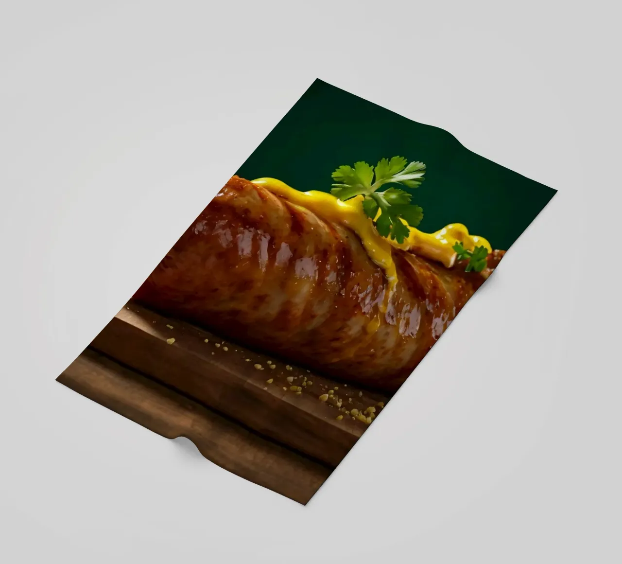 Una salsiccia succulenta condita con senape ed erbe aromatiche telo mare da DesignDoodle