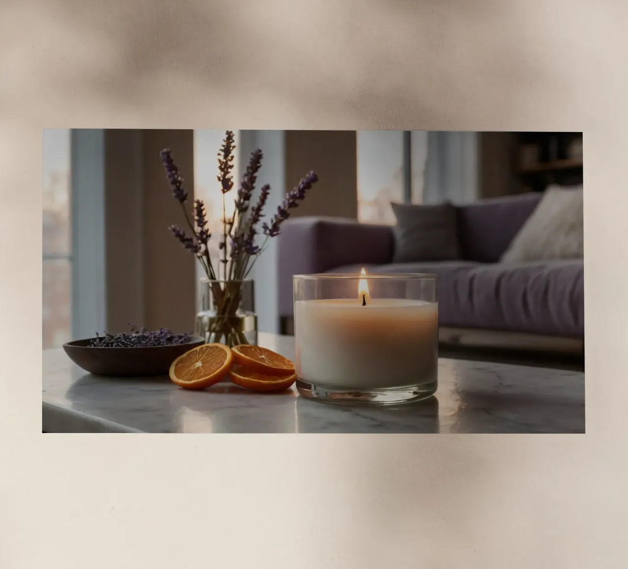 Ambiente interno rilassante con candela accesa e lavanda pellicola backlit da DesignDoodle