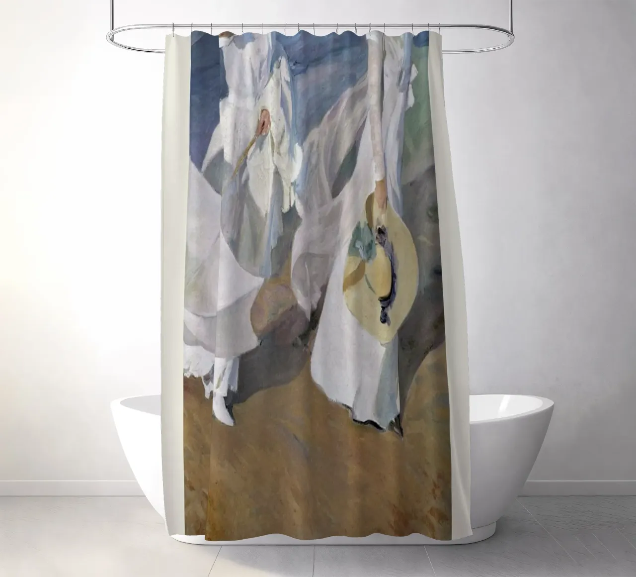 Sorolla y Bastida - Walk on the Beach tenda da doccia da Vintage by JUNIQE