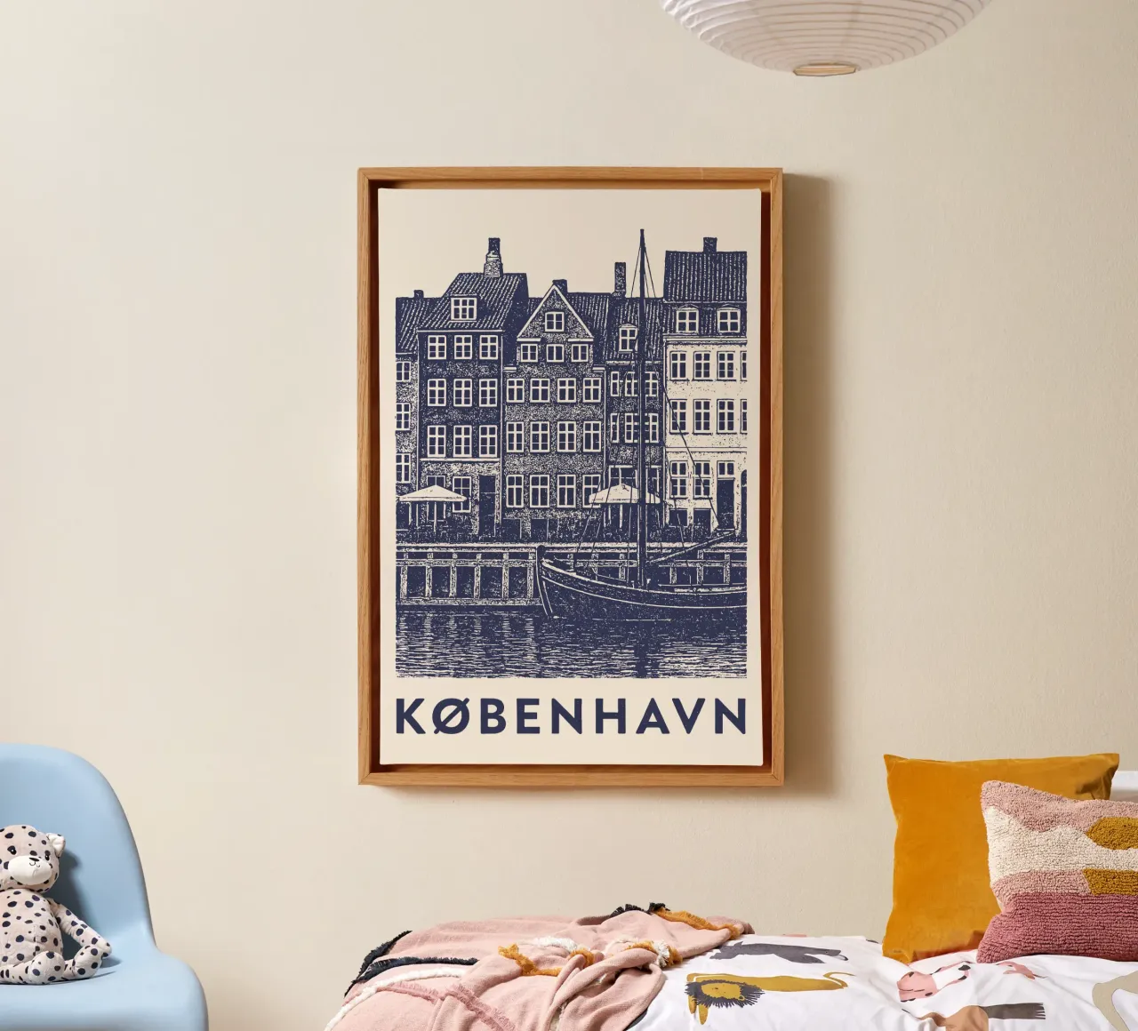 Hafenblick Kopenhagen – Linocut Series tela con Cornice a cassetta da Studio Mooodz