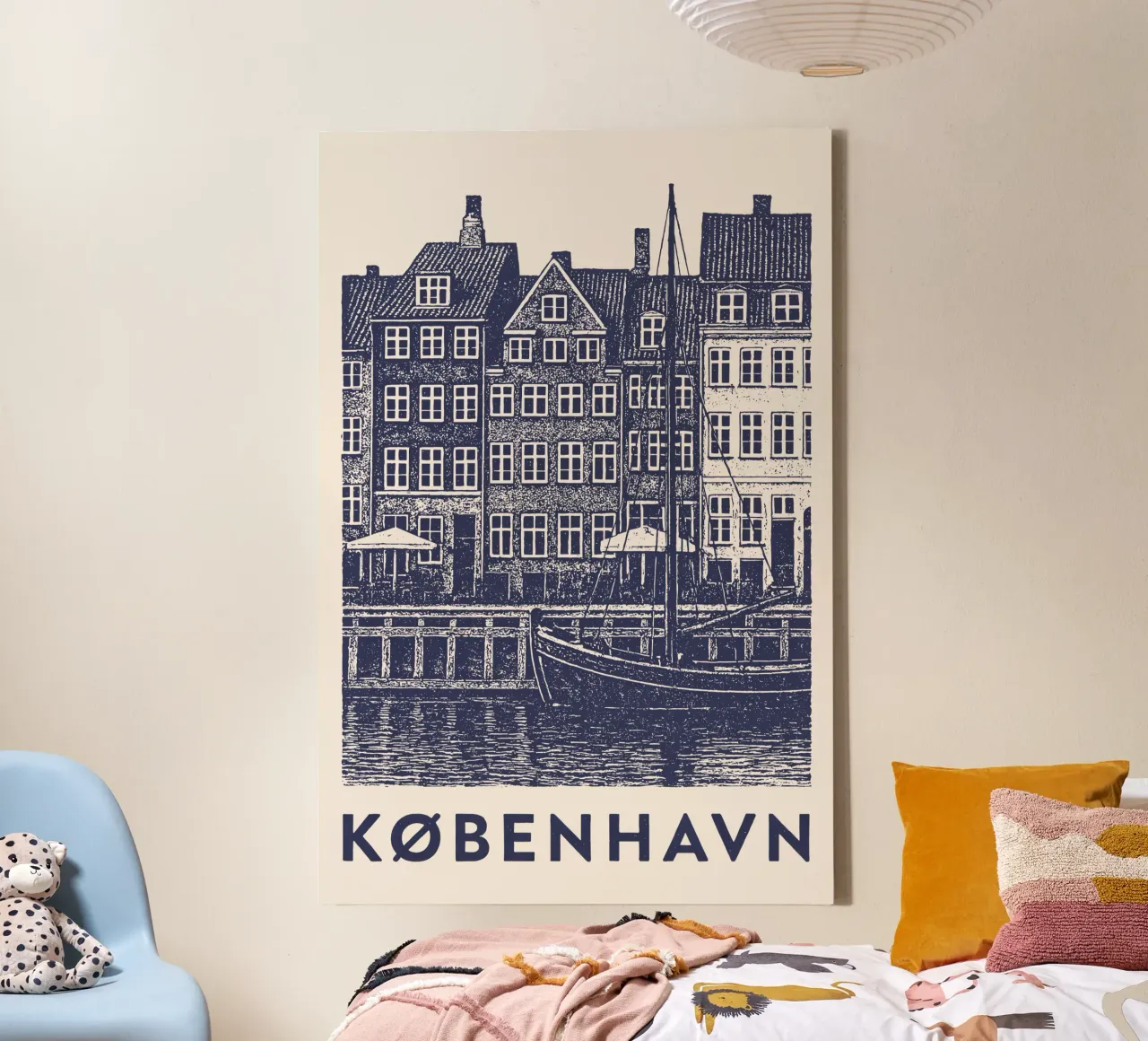 Hafenblick Kopenhagen – Linocut Series tela con Cornice a cassetta da Studio Mooodz
