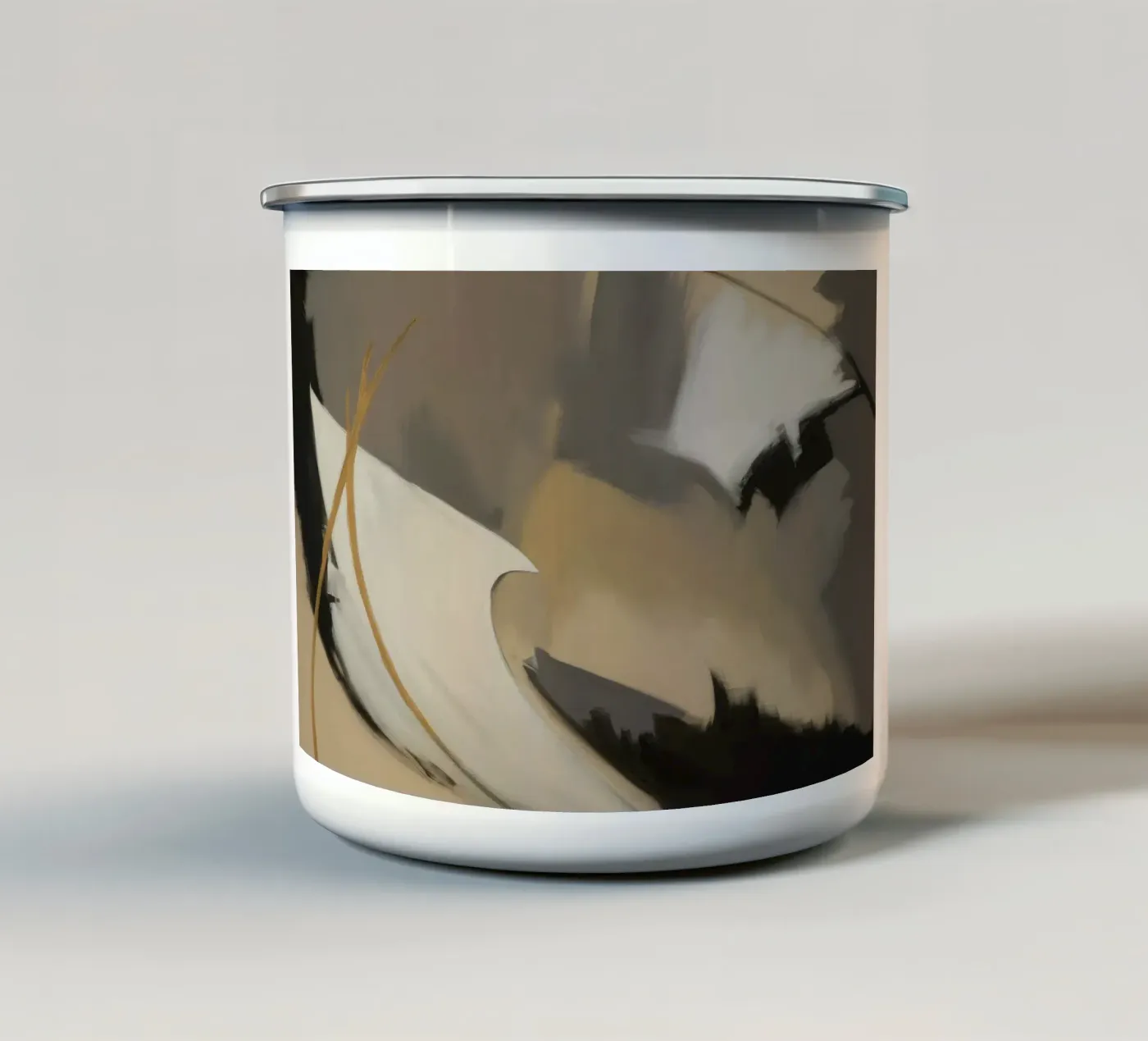Split Silence Ember enamel mug by Monarch Arc