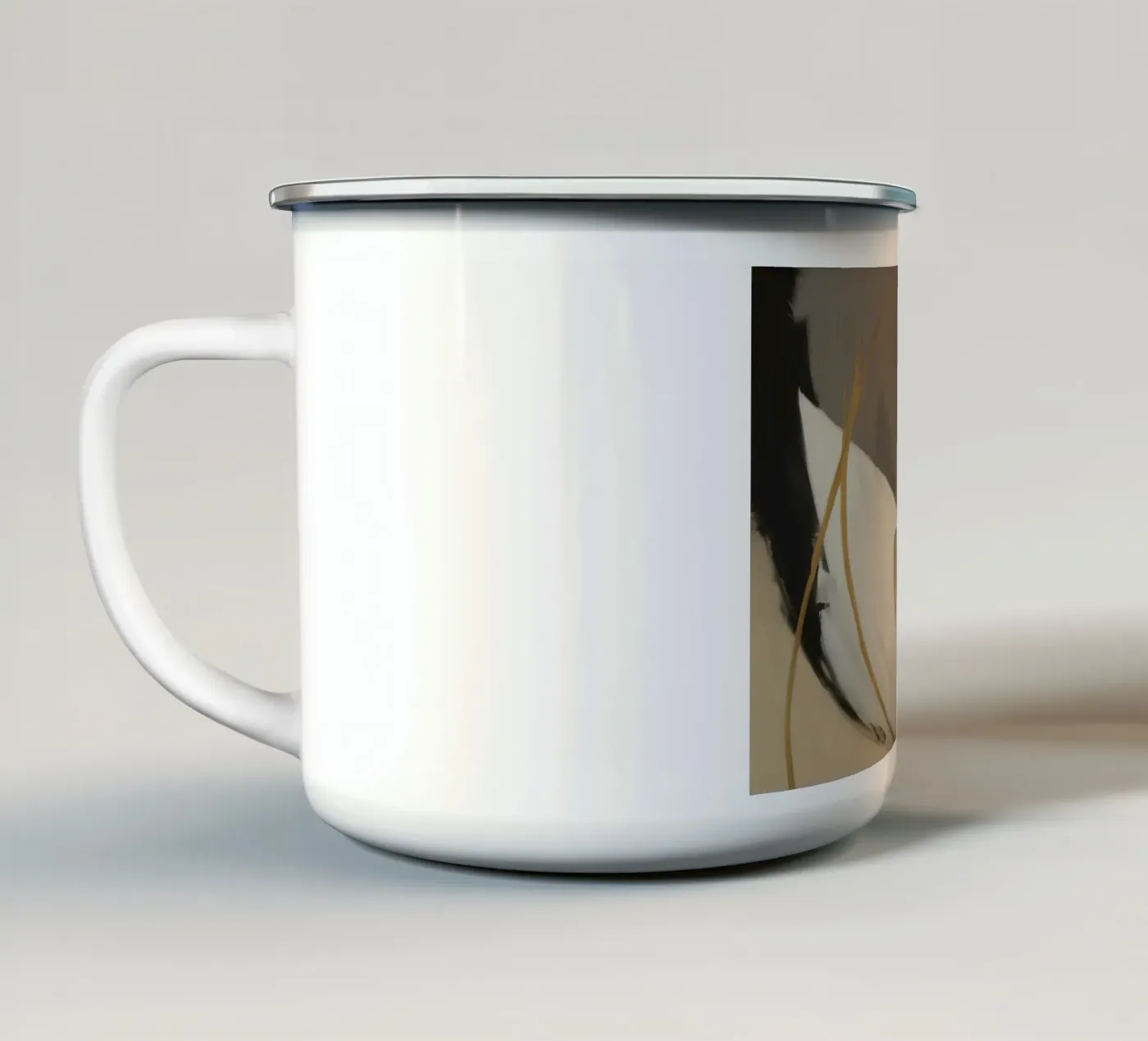 Split Silence Ember enamel mug by Monarch Arc