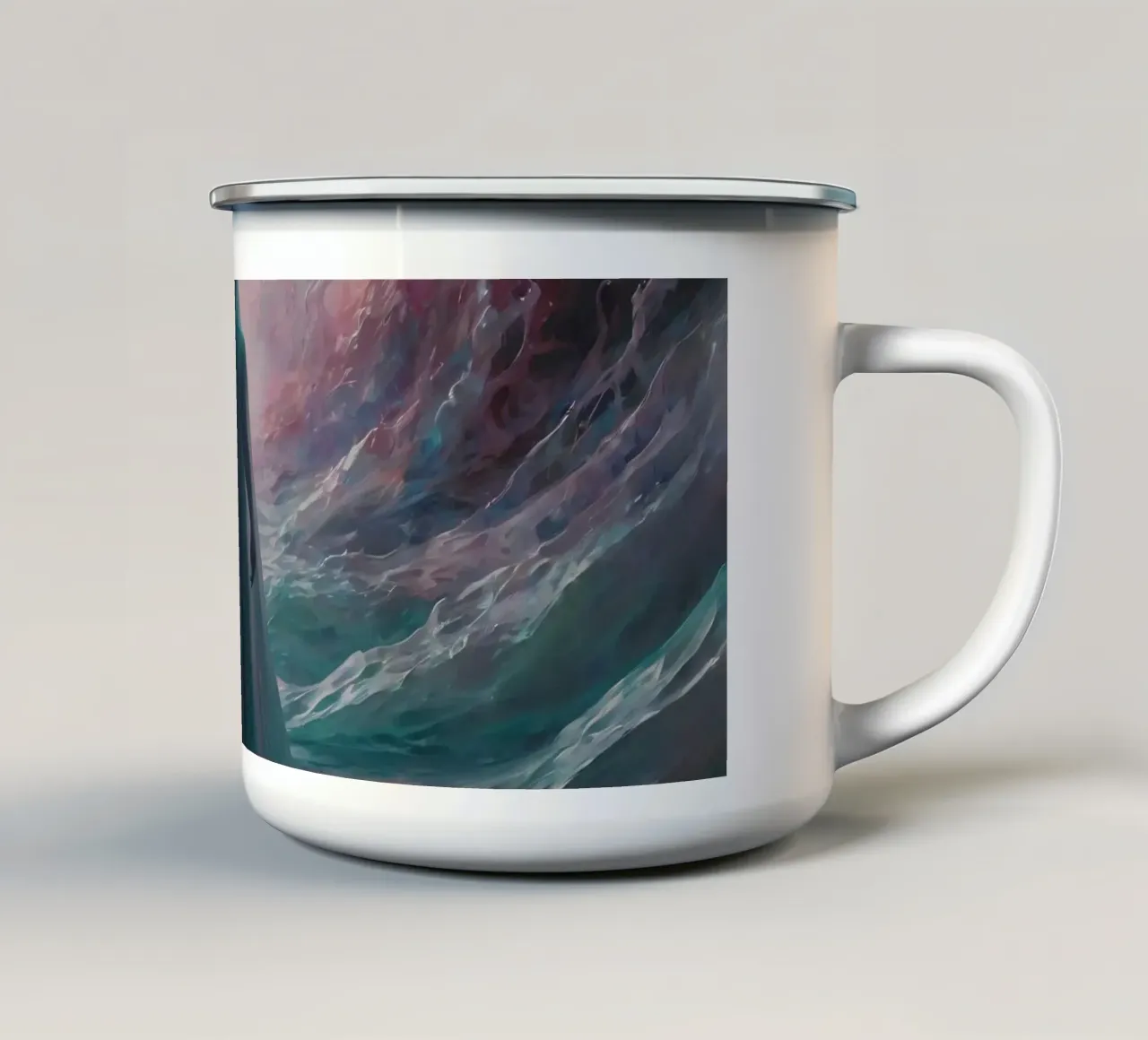 womanin flowing gown stands in calm waters tazza in smalto da DesignDoodle
