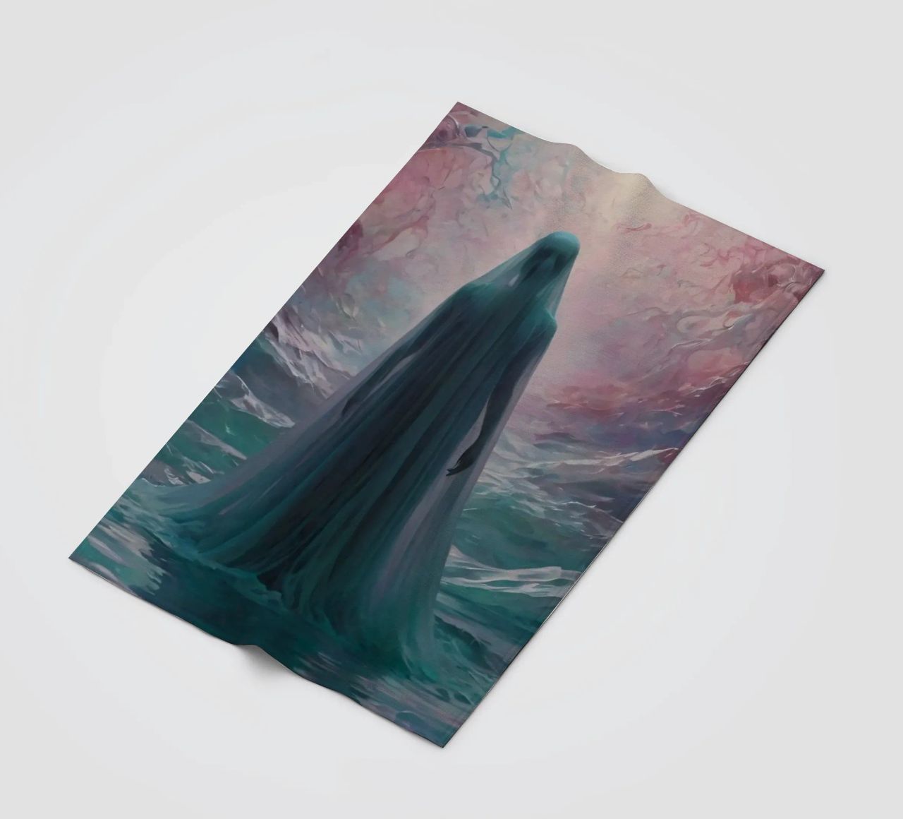 womanin flowing gown stands in calm waters coperta in pile da DesignDoodle