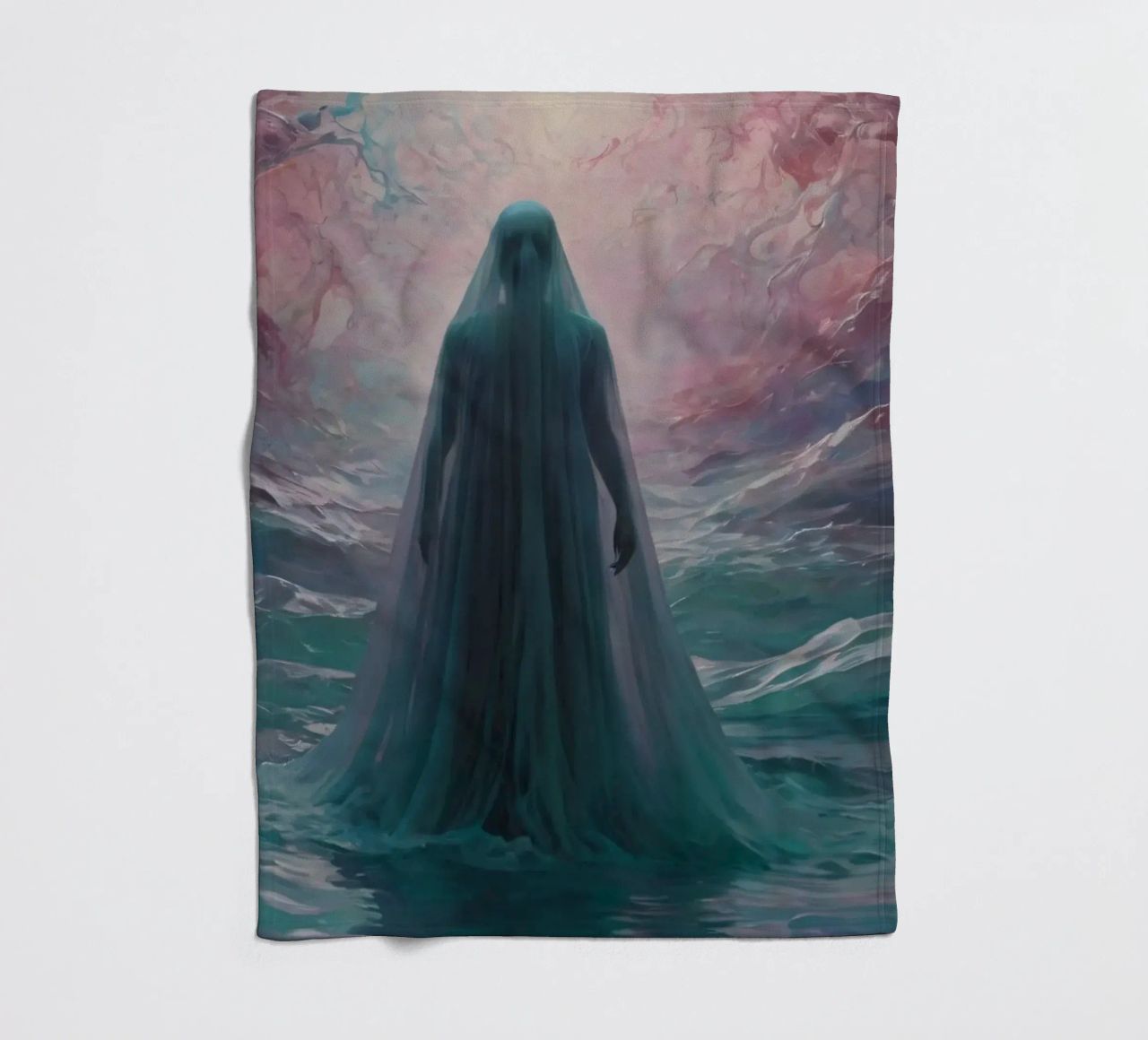 womanin flowing gown stands in calm waters coperta in pile da DesignDoodle