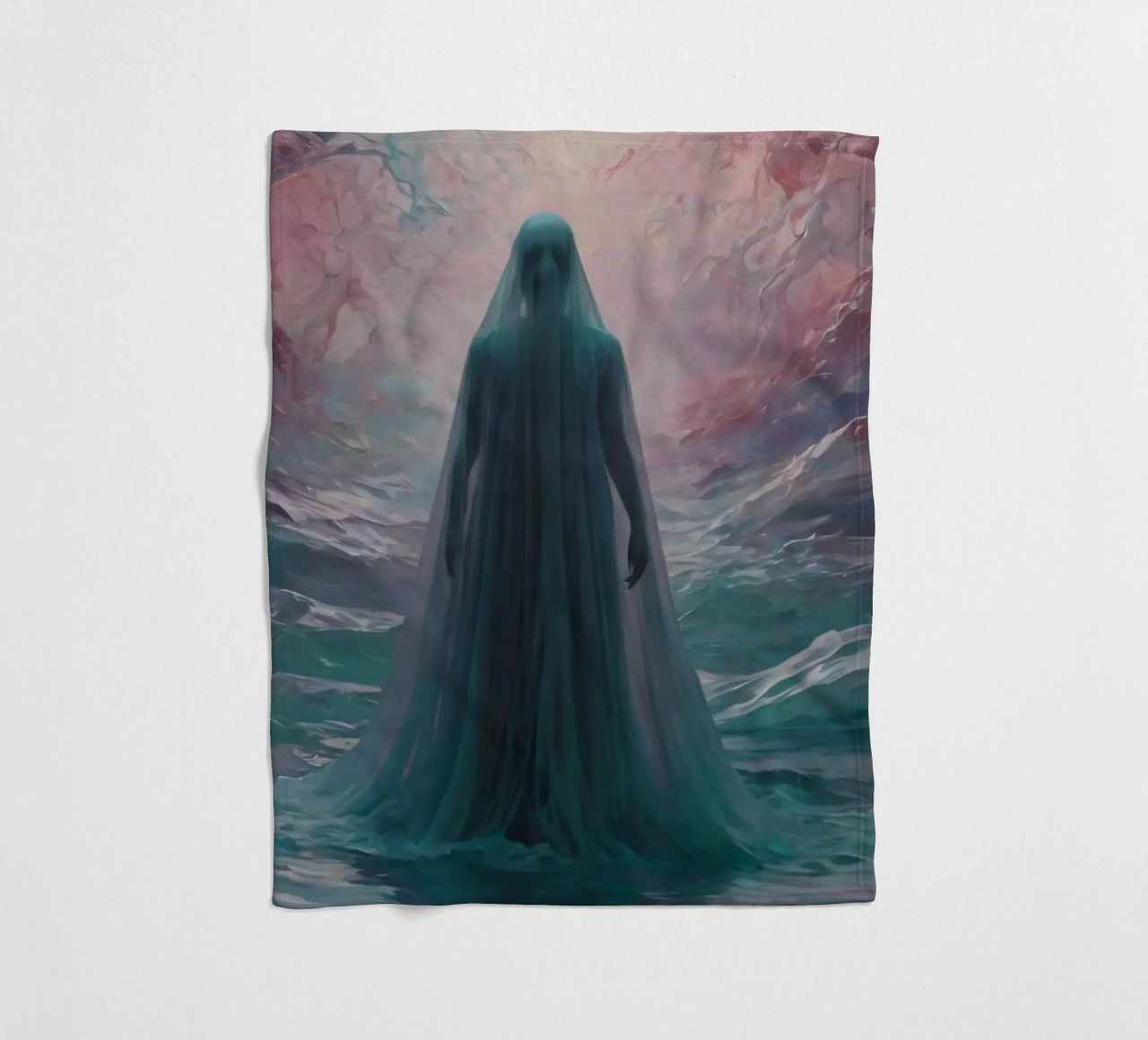 womanin flowing gown stands in calm waters coperta in pile da DesignDoodle