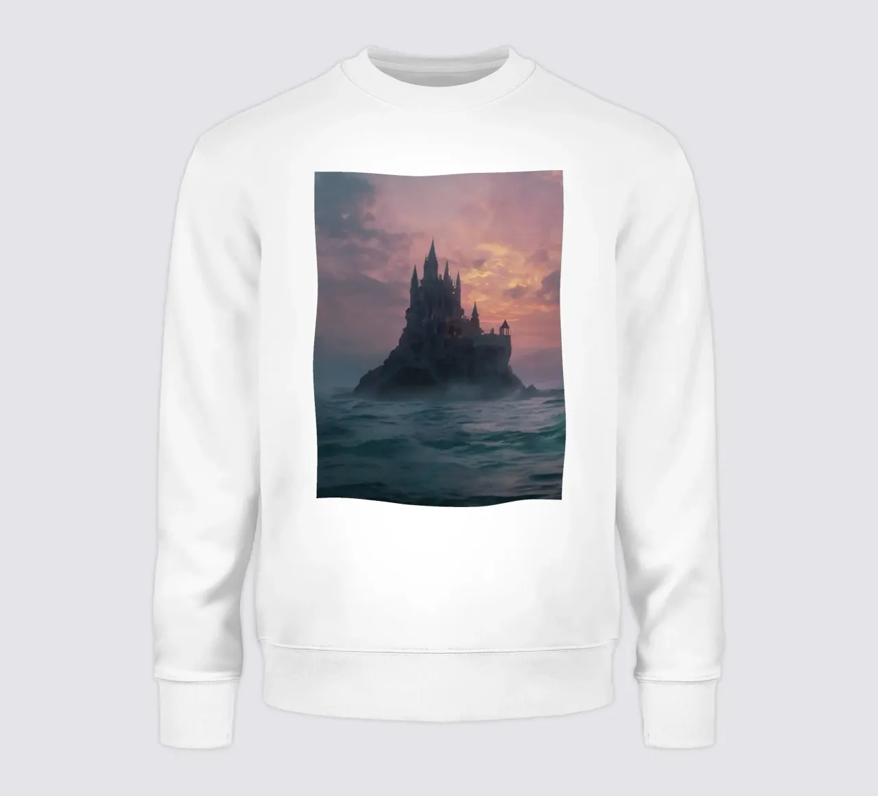 Un castello mistico sorge dall'oceano al tramonto felpa da DesignDoodle
