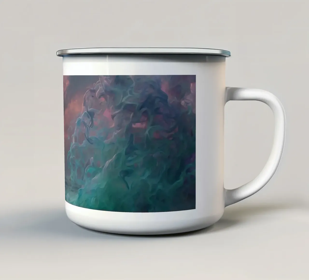 Un castello mistico sorge dall'oceano al tramonto tazza in smalto da DesignDoodle