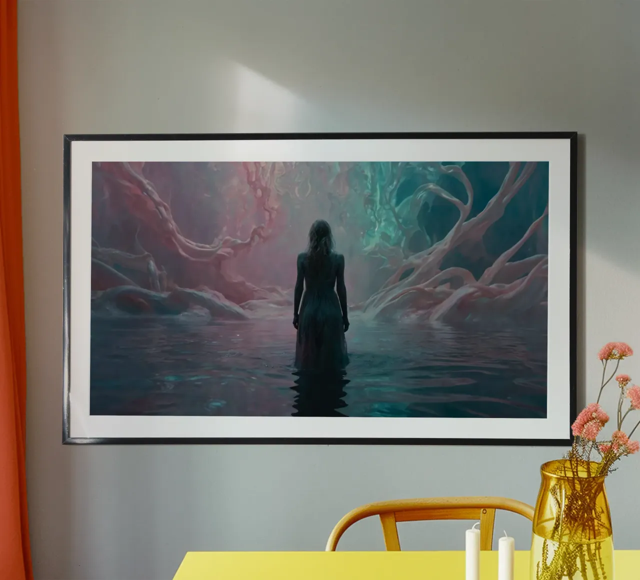A lone figure stands in reflective waters surrounded poster by DesignDoodle