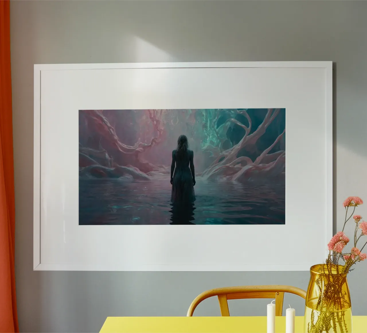 A lone figure stands in reflective waters surrounded poster by DesignDoodle