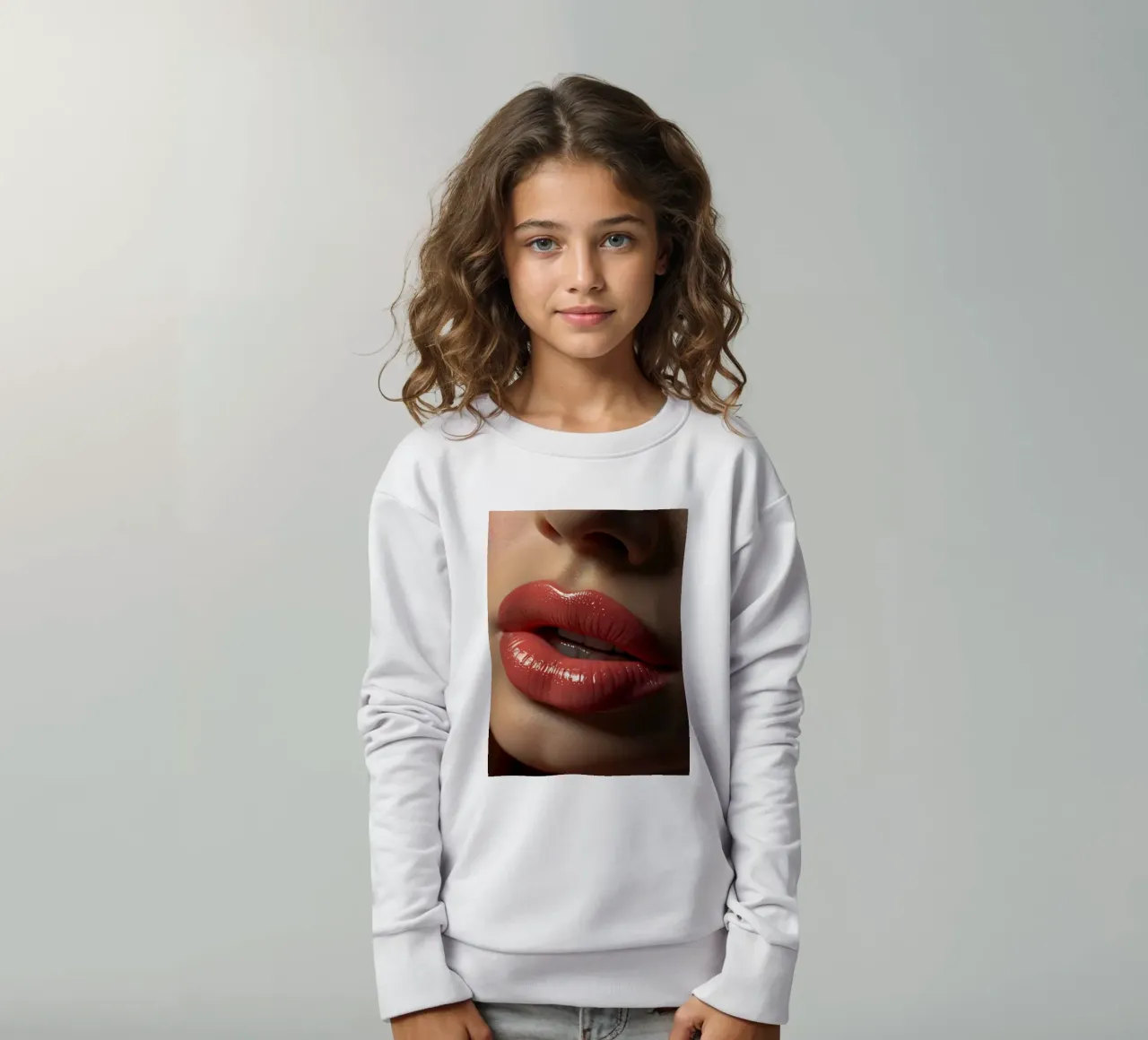 Primer plano de los labios de una mujer que lucen una barra de labios coral brillante sudadera para niño de DesignDoodle