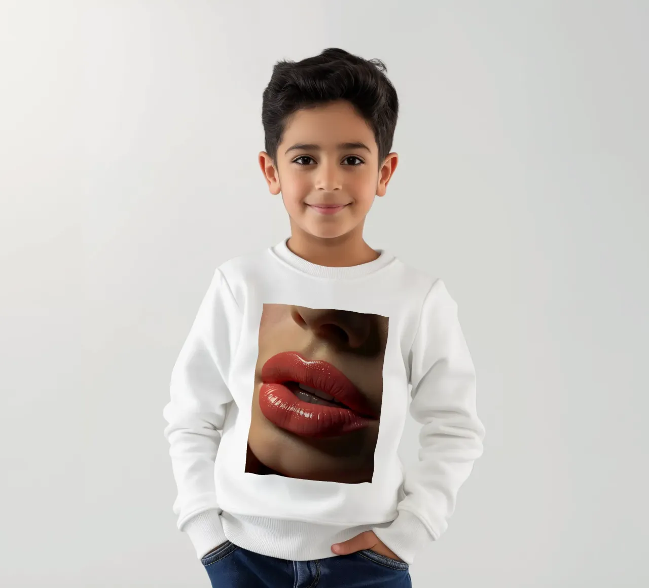 Primer plano de los labios de una mujer que lucen una barra de labios coral brillante sudadera para niño de DesignDoodle