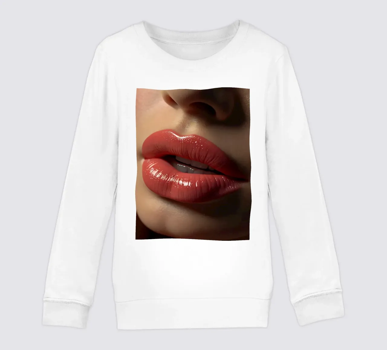 Primer plano de los labios de una mujer que lucen una barra de labios coral brillante sudadera para niño de DesignDoodle