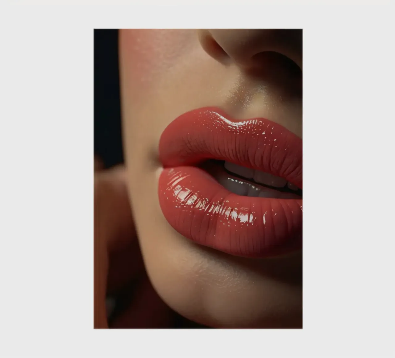Close-up of a woman's lips showcasing glossy coral lipstick notebook by DesignDoodle