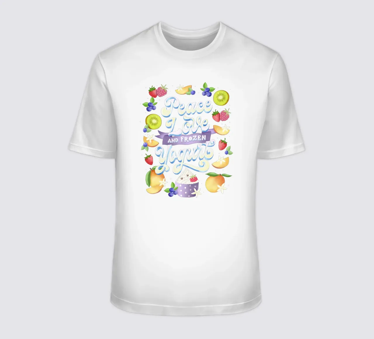 Pace, amore e frozen yogurt. Frutta, divertimento e scritte t-shirt da CalliLetters