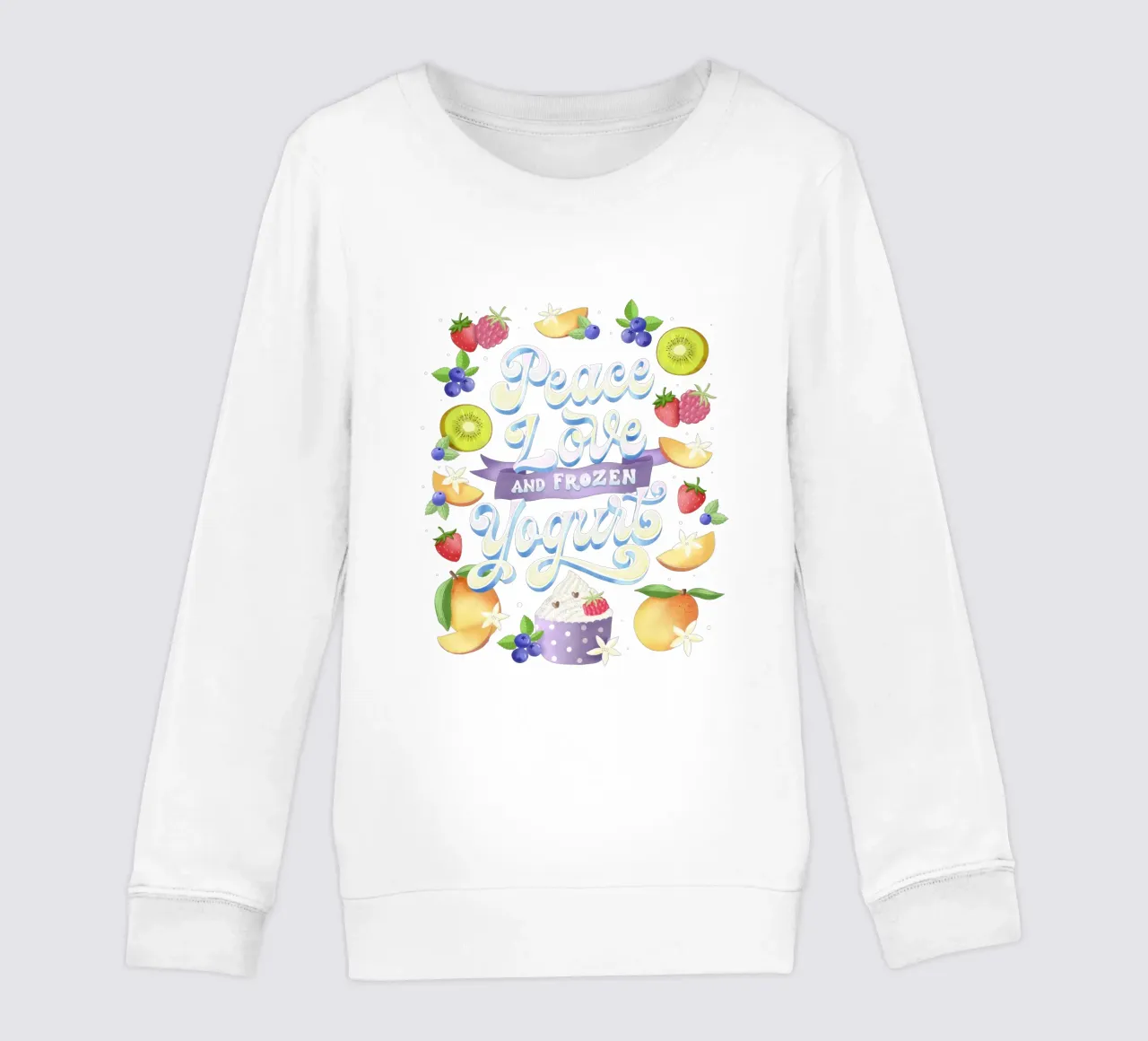Pace, amore e frozen yogurt. Frutta, divertimento e scritte felpa bambino da CalliLetters