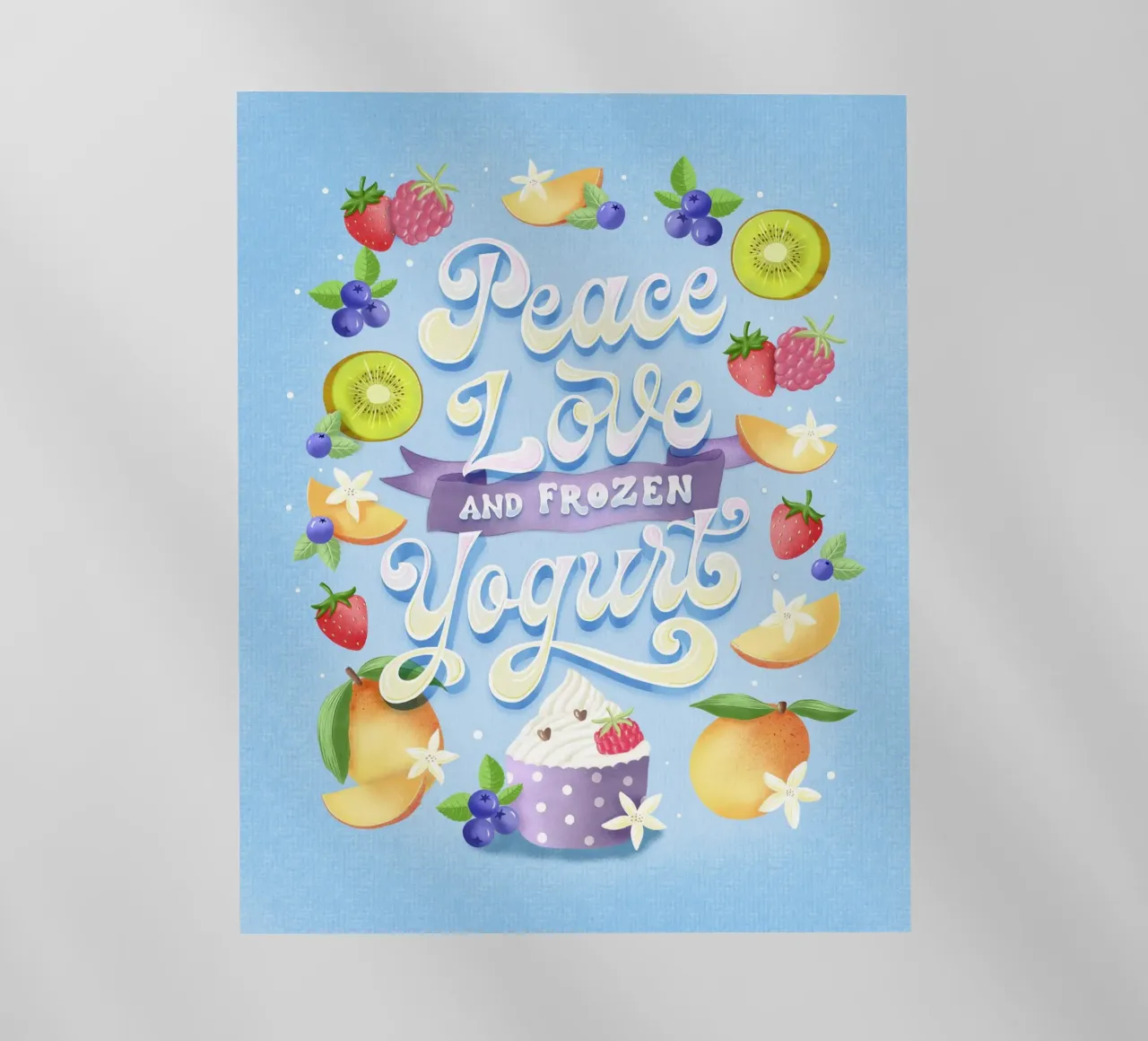 Pace, amore e frozen yogurt. Frutta, divertimento e scritte pellicola backlit da CalliLetters