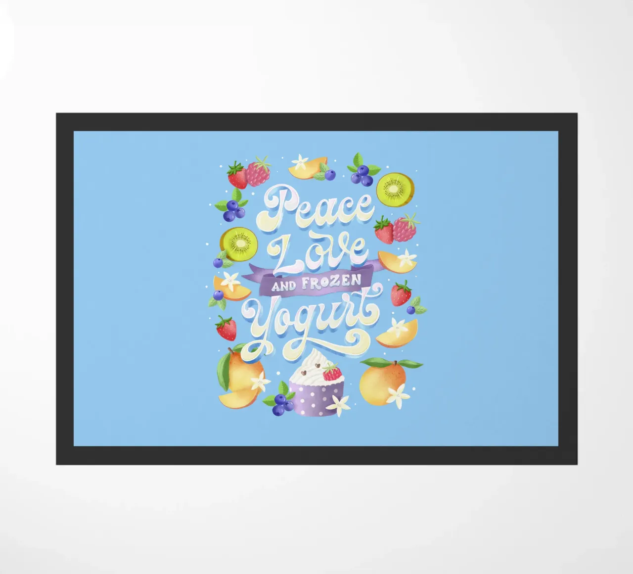 Pace, amore e frozen yogurt. Frutta, divertimento e scritte zerbino da CalliLetters