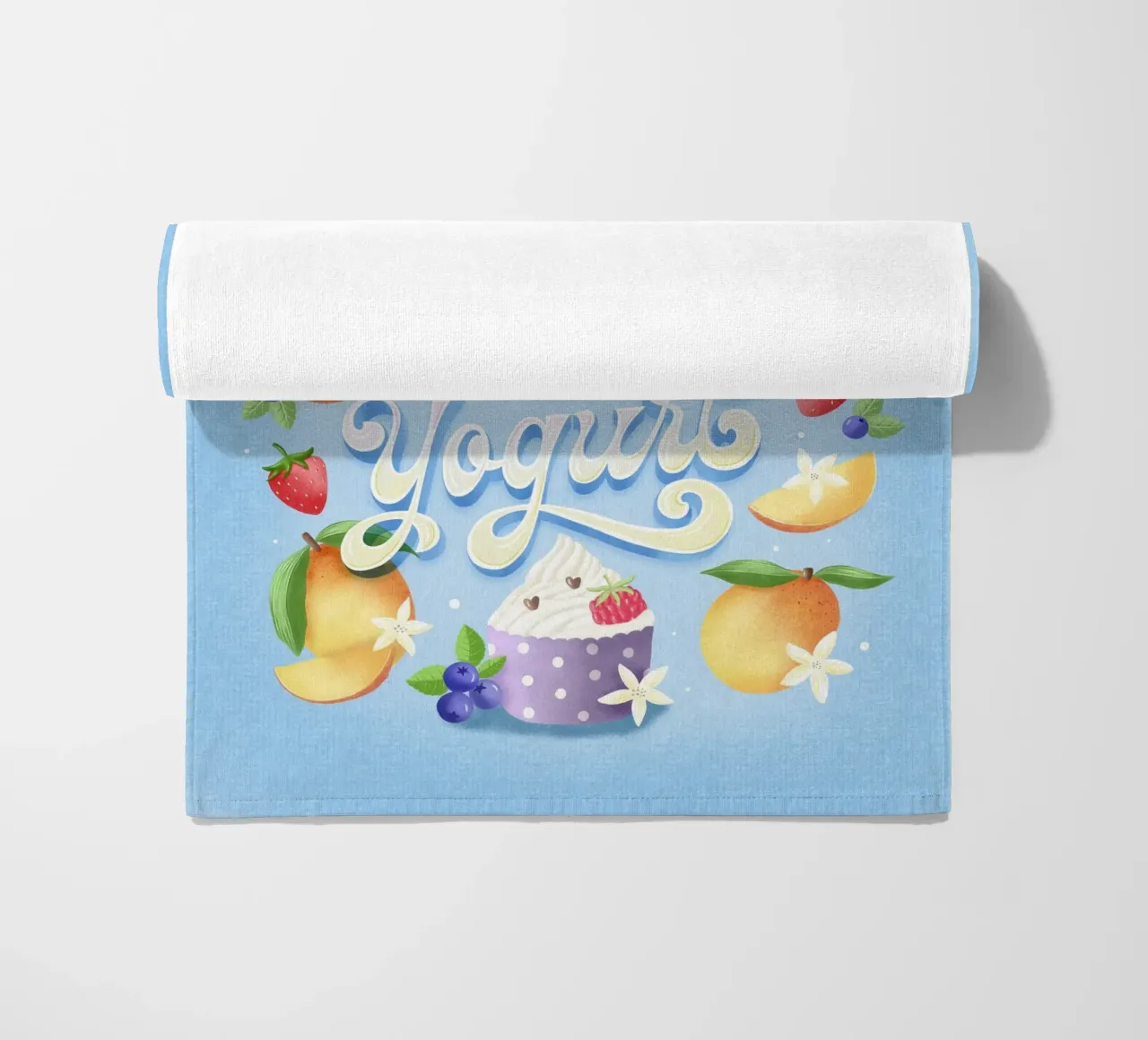 Pace, amore e frozen yogurt. Frutta, divertimento e scritte telo mare da CalliLetters