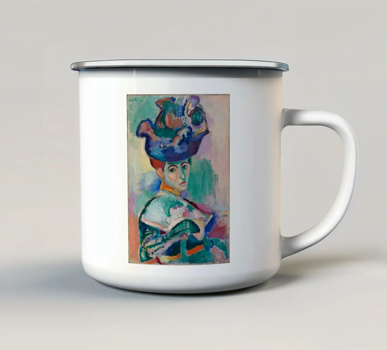 Donna con cappello tazza in smalto da Vonda Shop