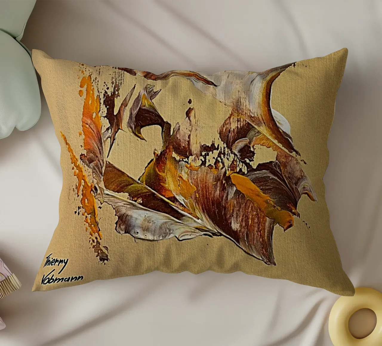 MESSAGE FROM THE HEART 36 decorative cushion by Thierry Vobmann Abstract painting