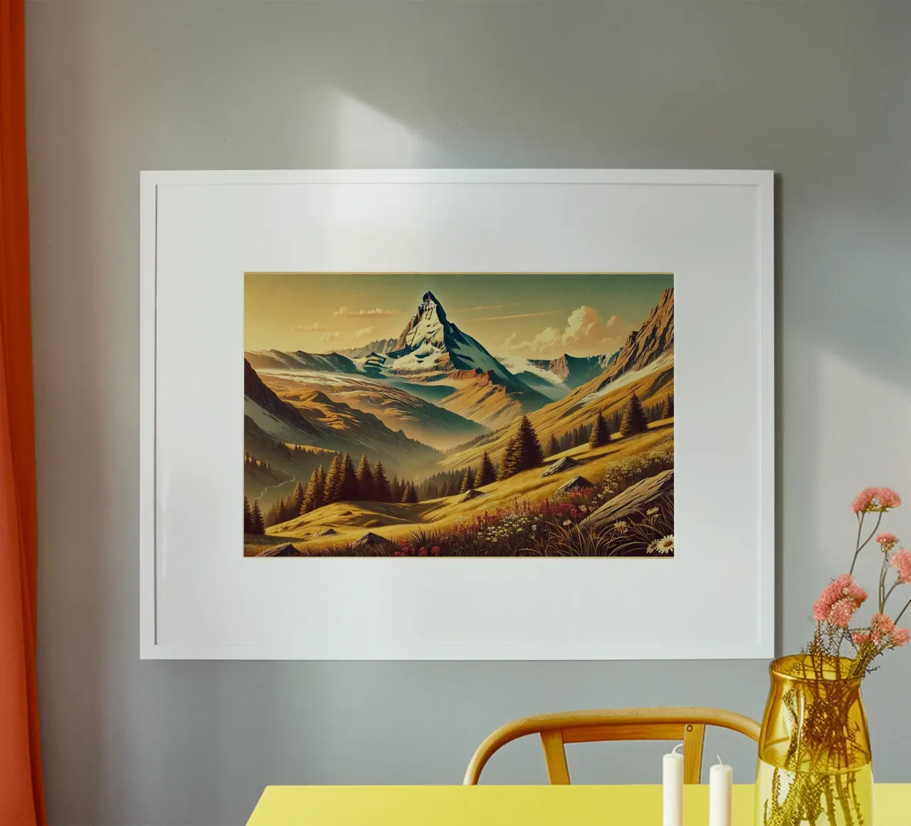 Poster d'epoca Svizzera, Cervino poster con telaio in legno da Chromatic Fusion Studio