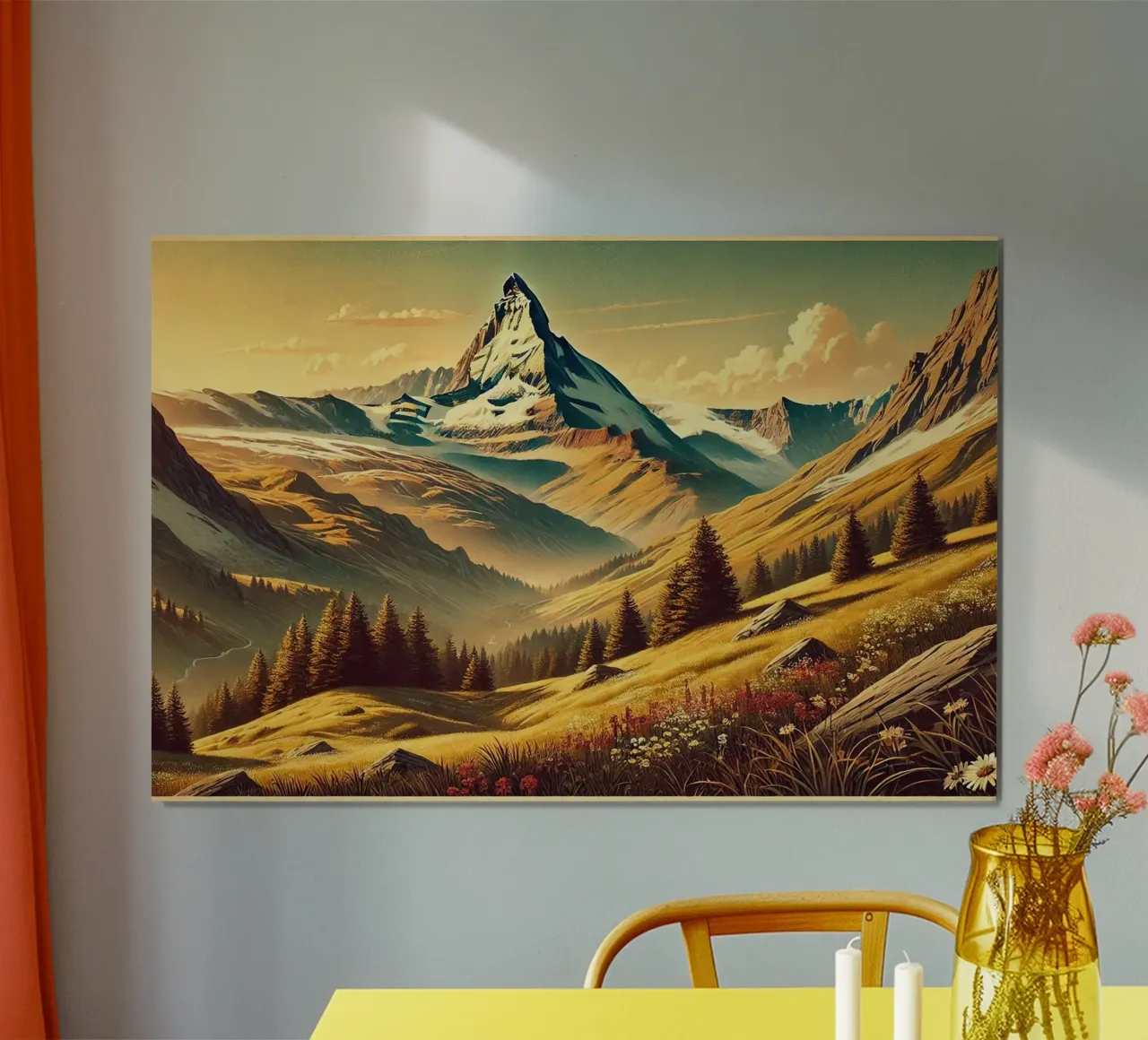 Poster d'epoca Svizzera, Cervino poster con telaio in legno da Chromatic Fusion Studio