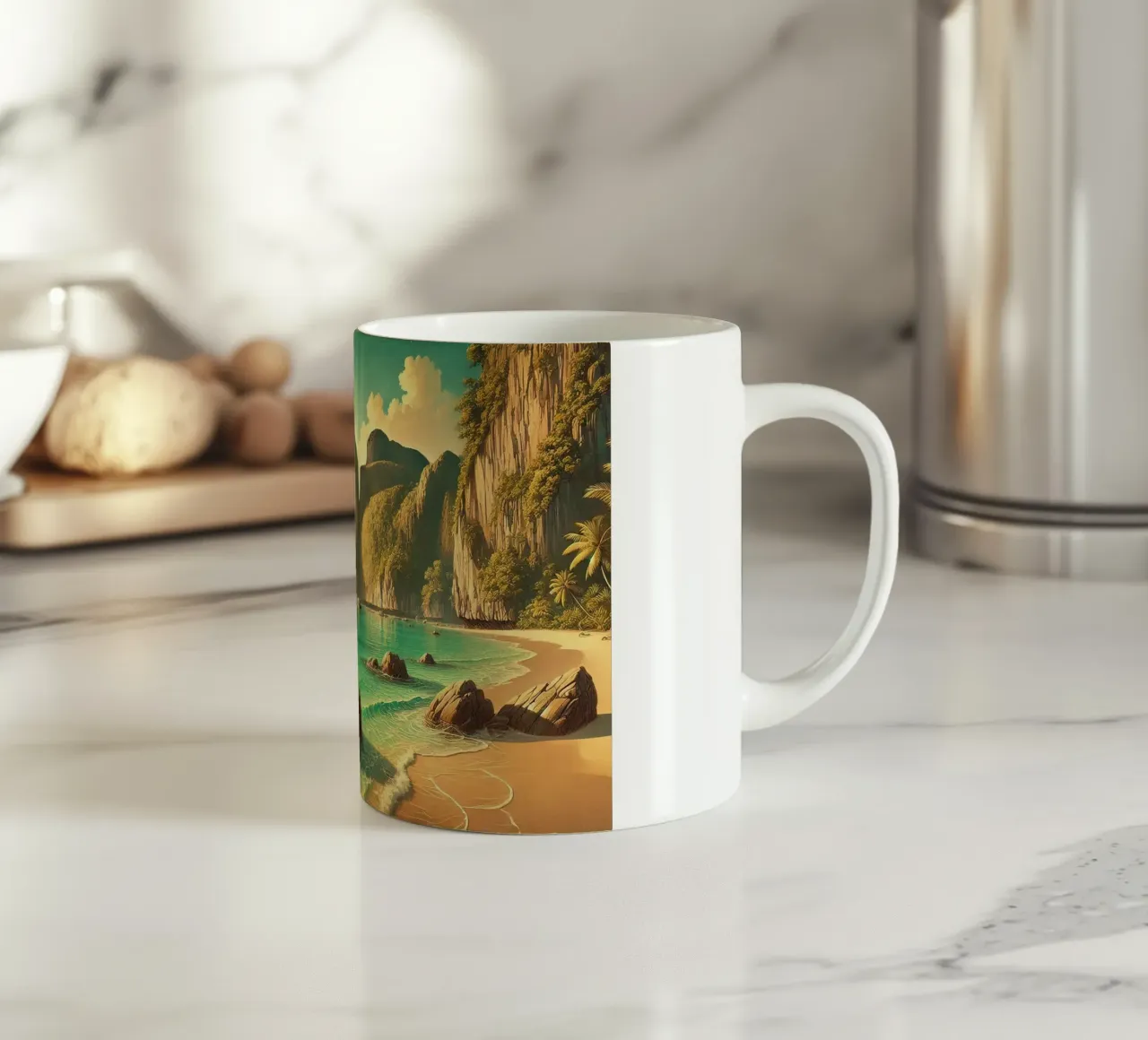 Poster d'epoca sulla Thailandia, Isole Phi Phi tazza in ceramica da Chromatic Fusion Studio