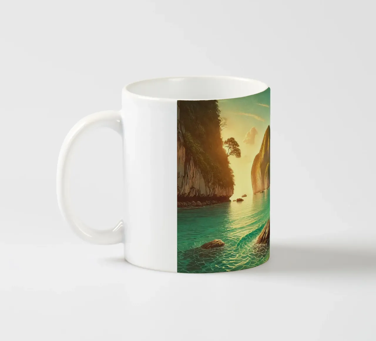 Poster d'epoca sulla Thailandia, Isole Phi Phi tazza in ceramica da Chromatic Fusion Studio