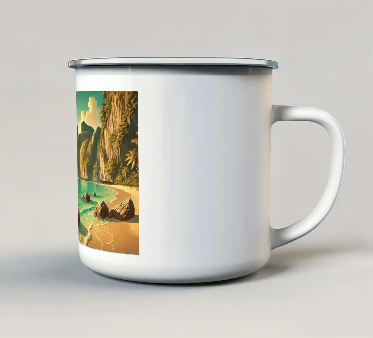 Poster d'epoca sulla Thailandia, Isole Phi Phi tazza in smalto da Chromatic Fusion Studio