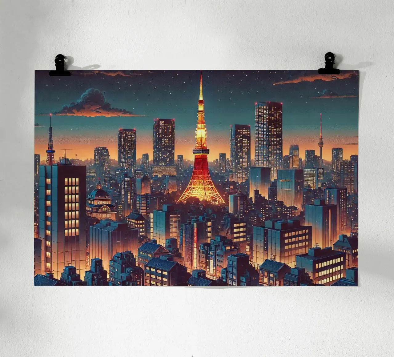 Poster notturno d'epoca di Tokyo, Giappone poster con telaio in alluminio da Chromatic Fusion Studio