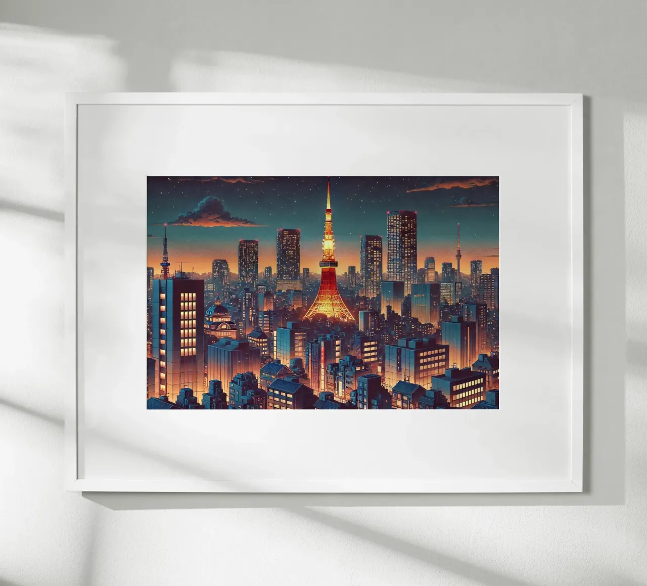 Poster notturno d'epoca di Tokyo, Giappone poster con telaio in alluminio da Chromatic Fusion Studio
