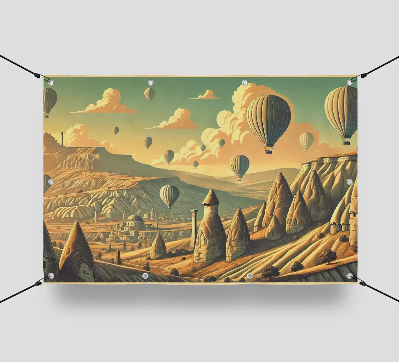 Poster d'epoca Turchia, Cappadocia telo in pvc da Chromatic Fusion Studio