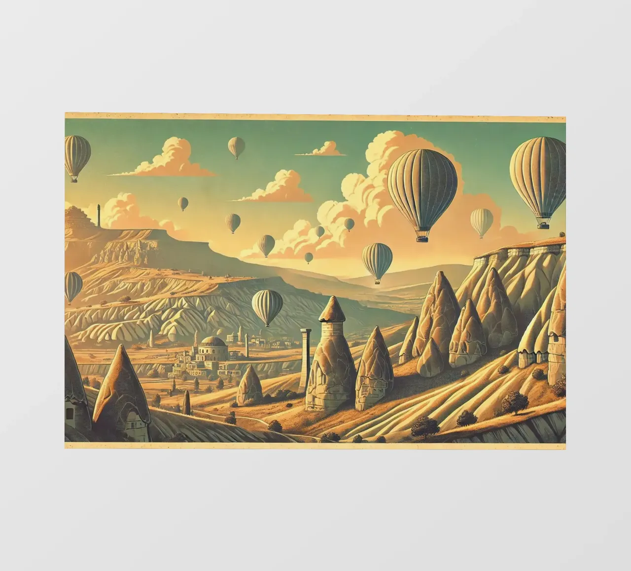 Poster d'epoca Turchia, Cappadocia telo in pvc da Chromatic Fusion Studio