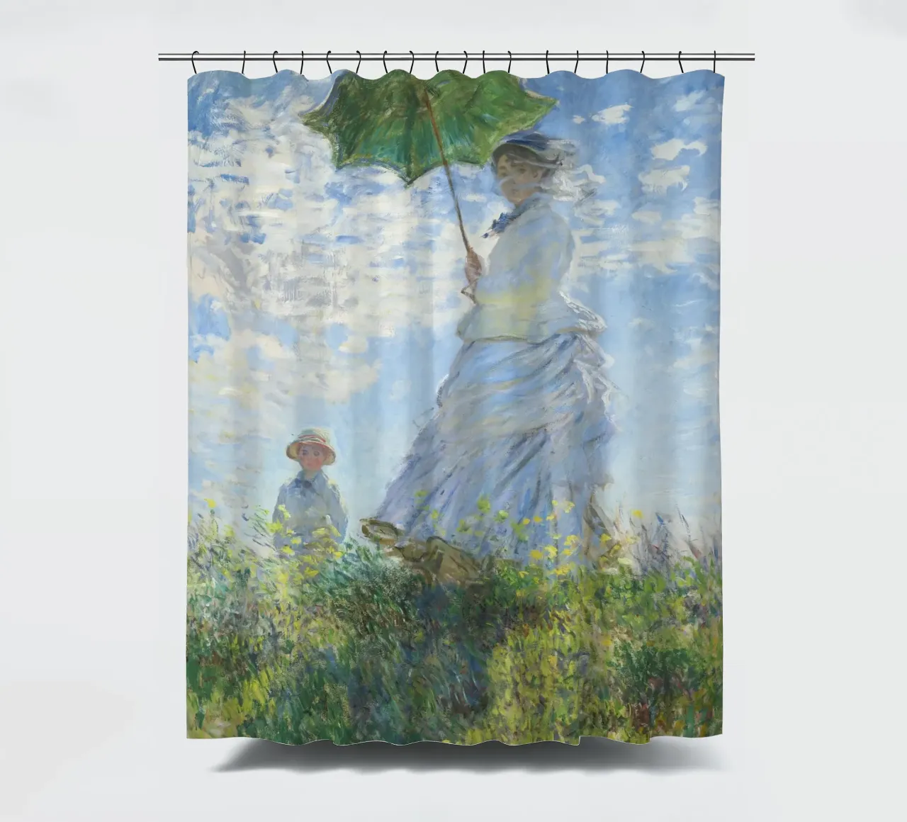 Parasol (The Stroll) by Claude Monet (1875) Art Print shower curtain by Classic Art Prints