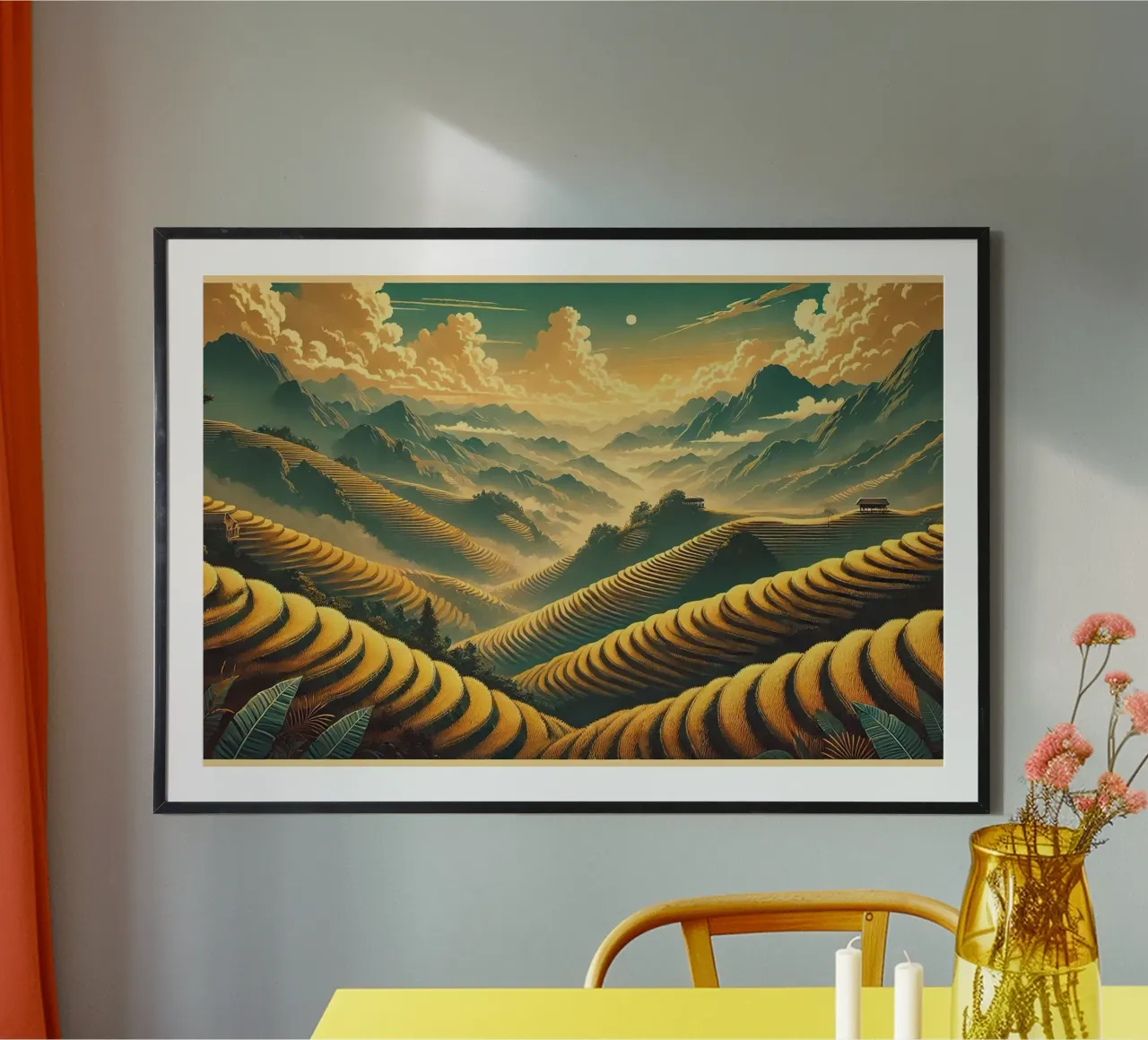 Poster d'epoca sul Vietnam, terrazze di riso di Mu Cang Chai poster con telaio in alluminio da Chromatic Fusion Studio