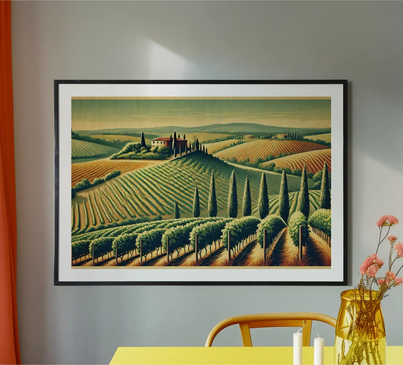 Poster Vintage Vineyard Serenity poster avec cadre en plastique de Chromatic Fusion Studio