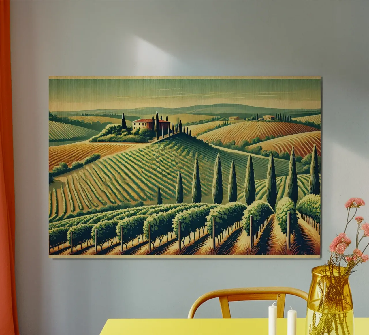Poster Vintage Vineyard Serenity poster avec cadre en plastique de Chromatic Fusion Studio