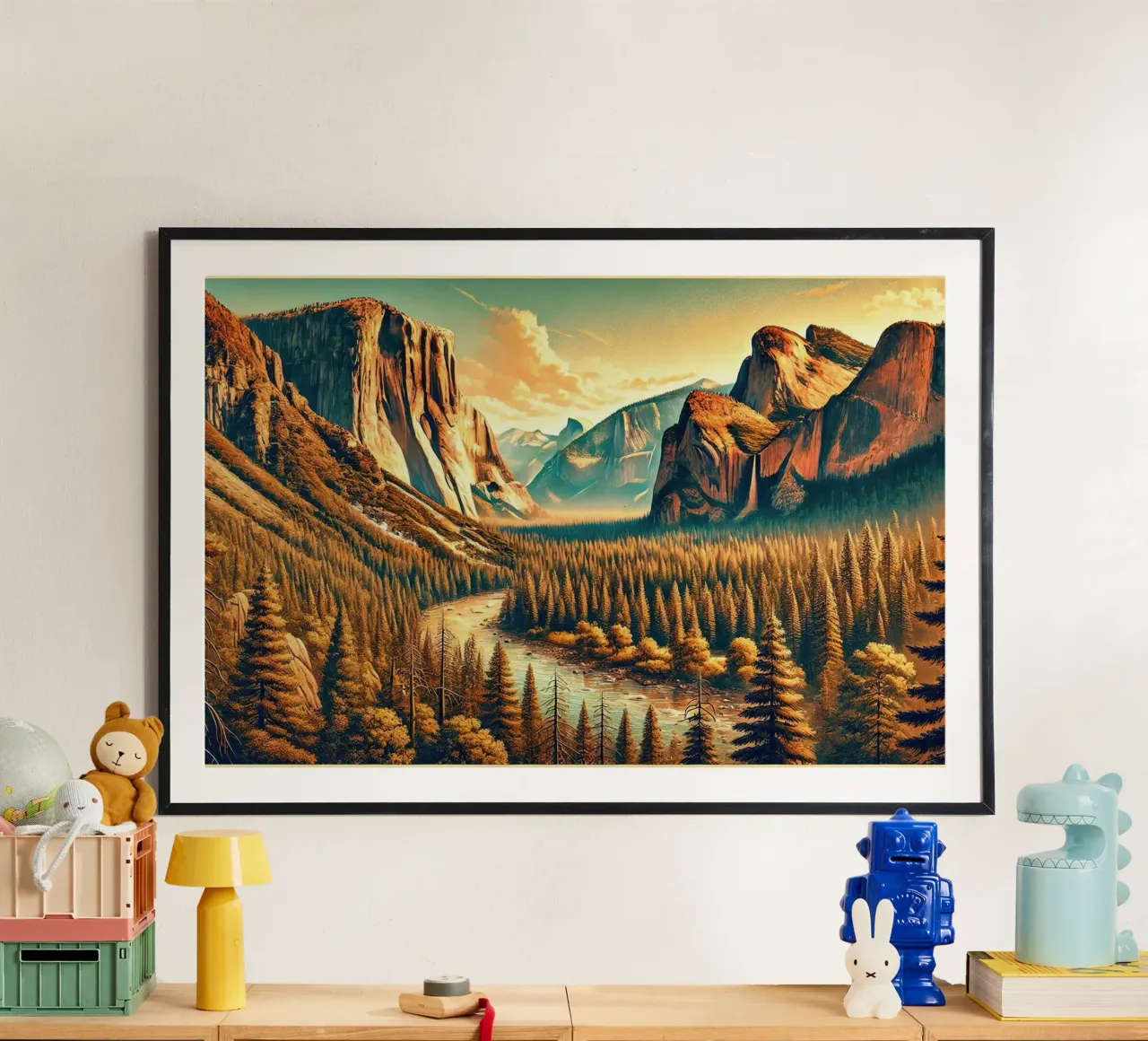 Poster d'epoca sullo Yosemite, USA poster con telaio in plastica da Chromatic Fusion Studio