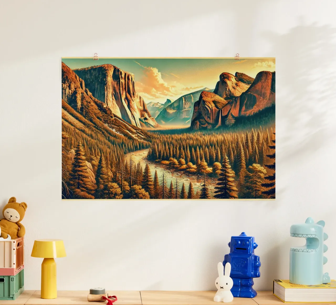 Poster d'epoca sullo Yosemite, USA poster con telaio in plastica da Chromatic Fusion Studio