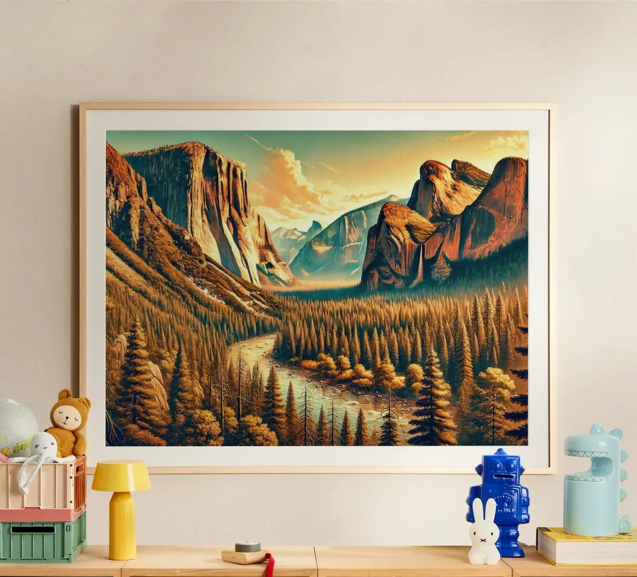 Poster d'epoca sullo Yosemite, USA poster con telaio in plastica da Chromatic Fusion Studio