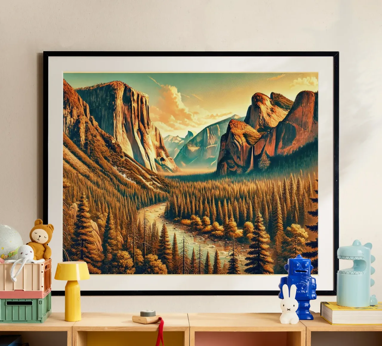 Poster d'epoca sullo Yosemite, USA poster con telaio in plastica da Chromatic Fusion Studio