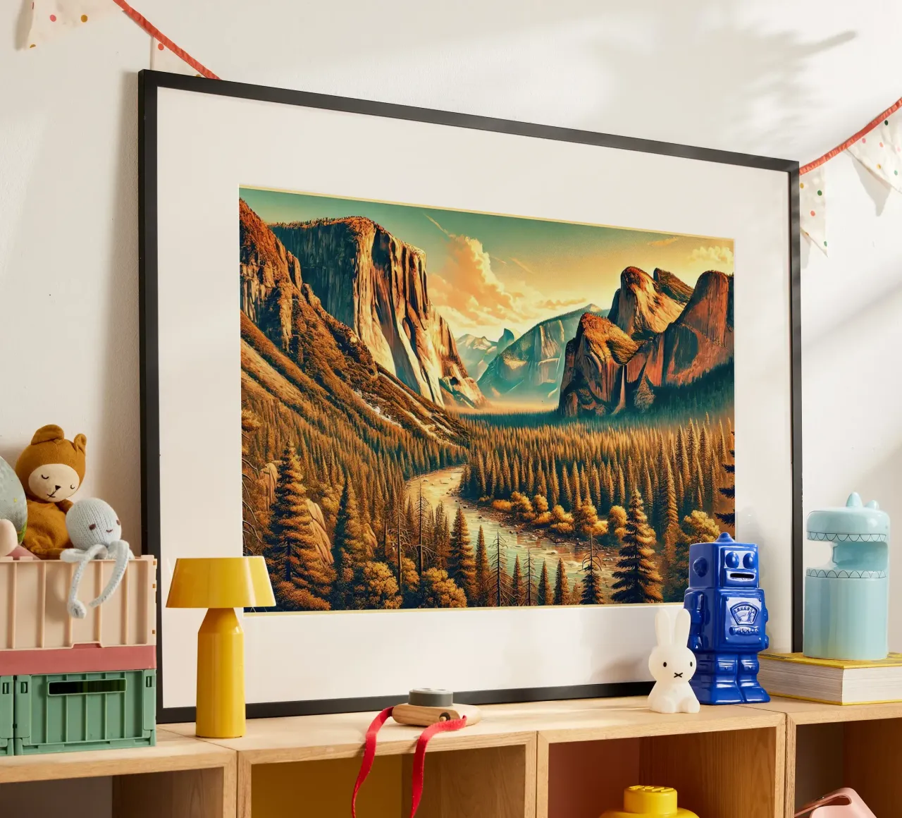 Poster d'epoca sullo Yosemite, USA poster con telaio in plastica da Chromatic Fusion Studio
