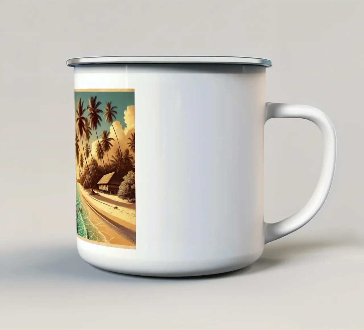 Vintage Zanzibar Poster, Tanzania enamel mug by Chromatic Fusion Studio