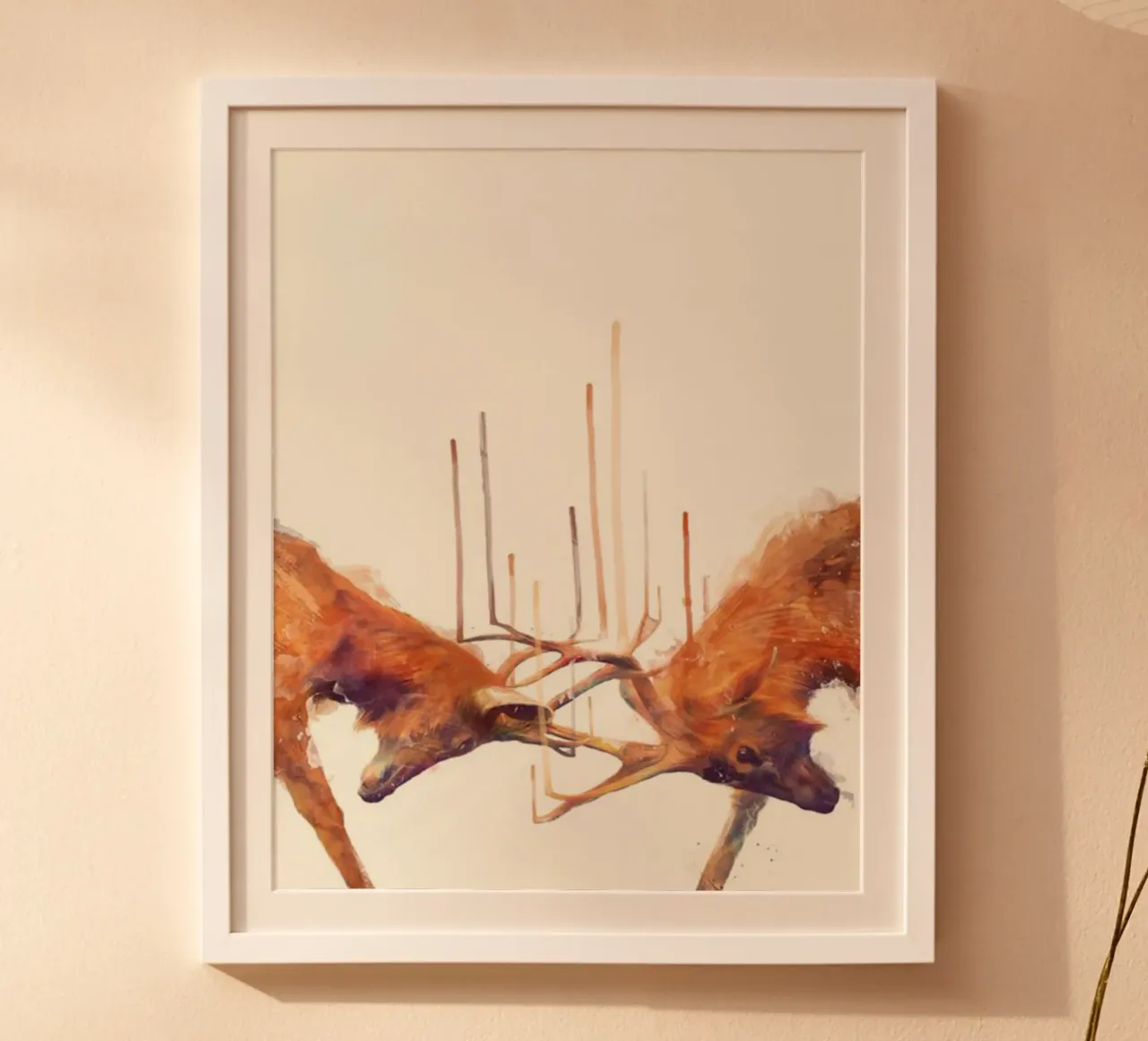 amy hamilton lotta tra due cervi poster con telaio in alluminio da kbm store
